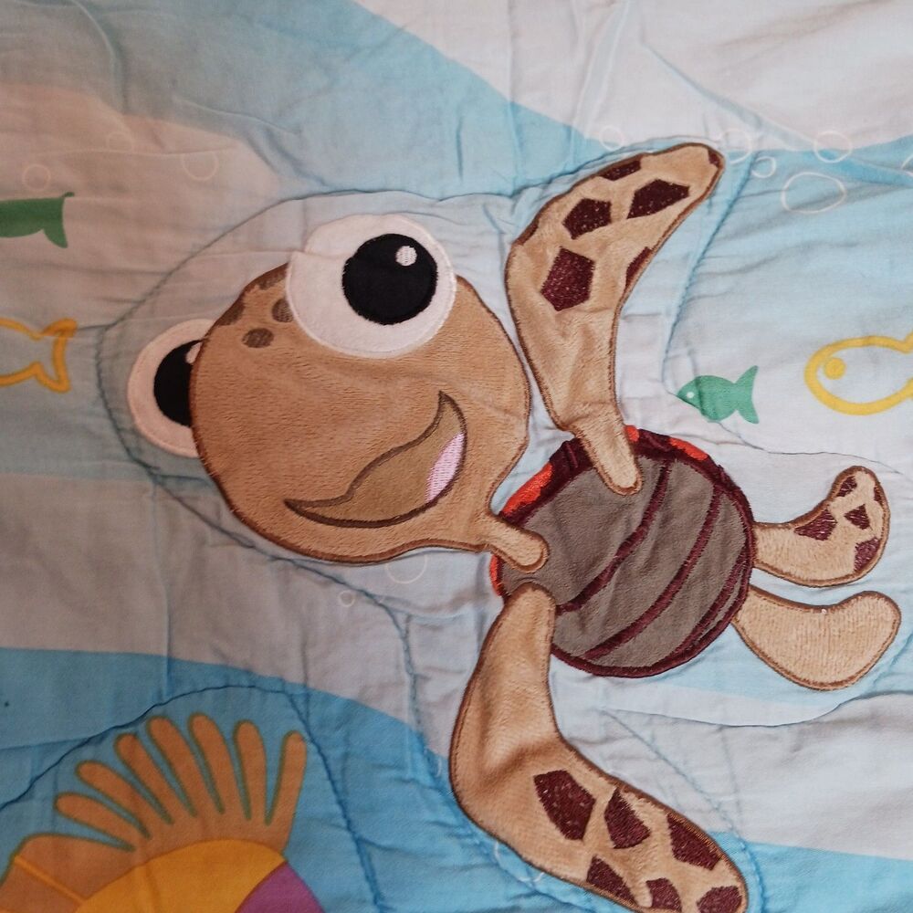 Disney Baby Finding Nemo Crib Blanket Squirt Ocean Theme Blue Quilt - Picture 5 of 8